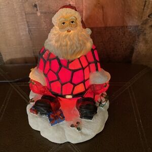 Tiffany Style Stained Glass & Resin Santa Lamp Vtg 6 X 7.5" Handcrafted Elements